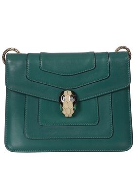 ♥️Bvlgari Serpenti Small Green Forever Leather with Snakehead Clasp Shoulder Ba